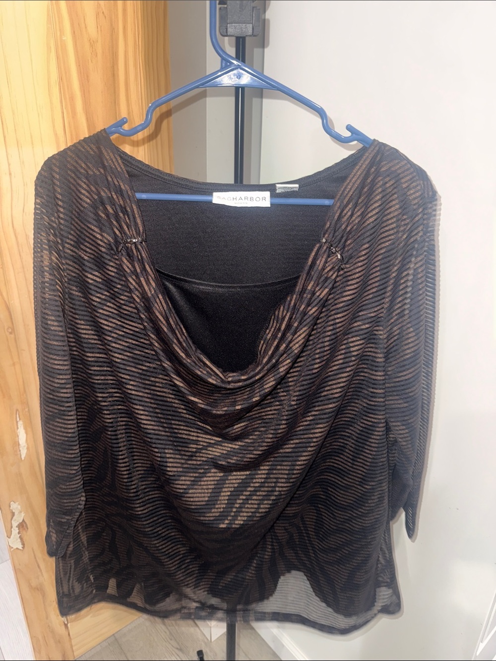 Sag Harbor Black and Brown Draped Cowl Neck Sweater